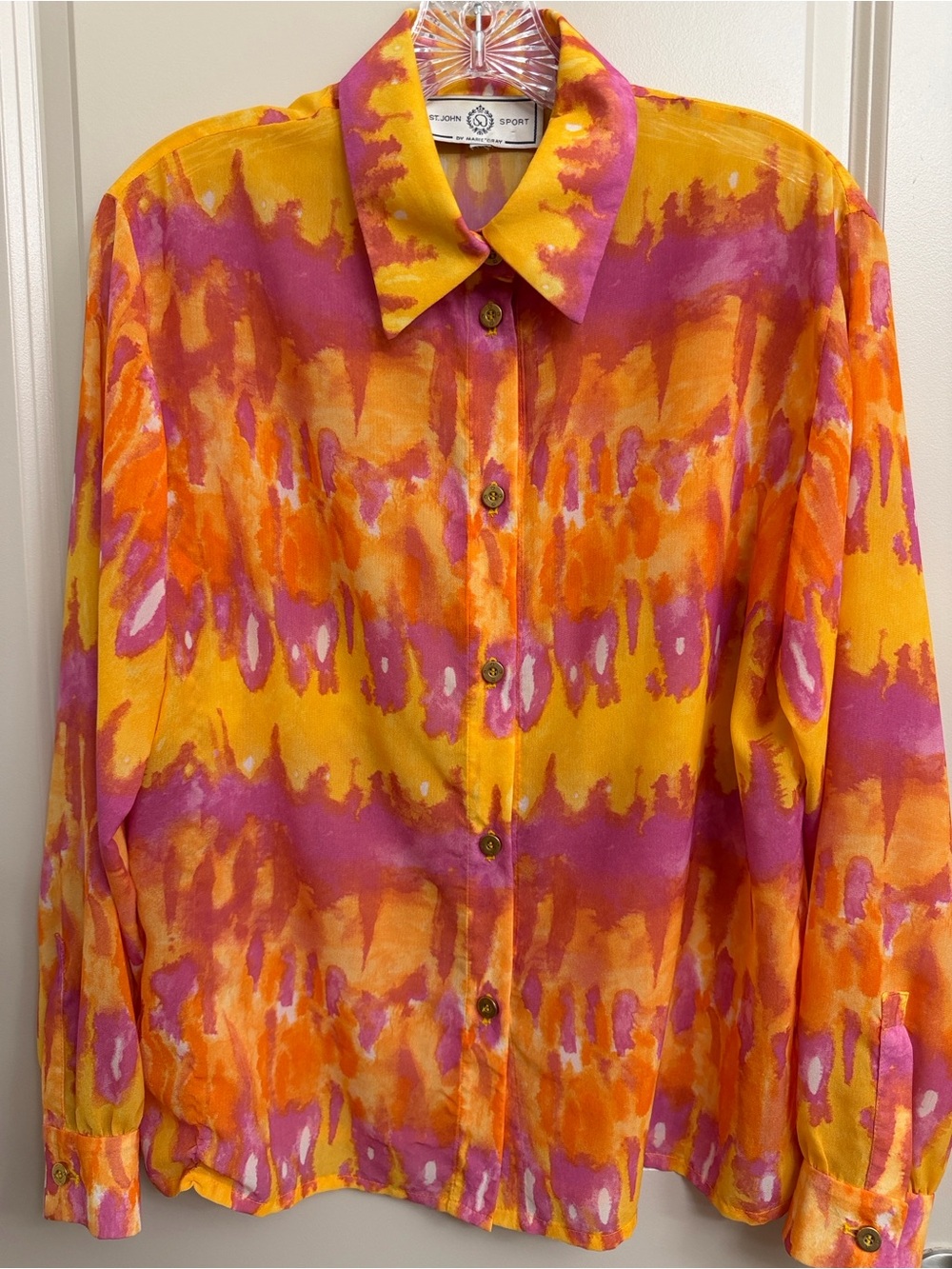 St. John Multicolor Button-Down Shirt in Yellow, Pink & Orange
